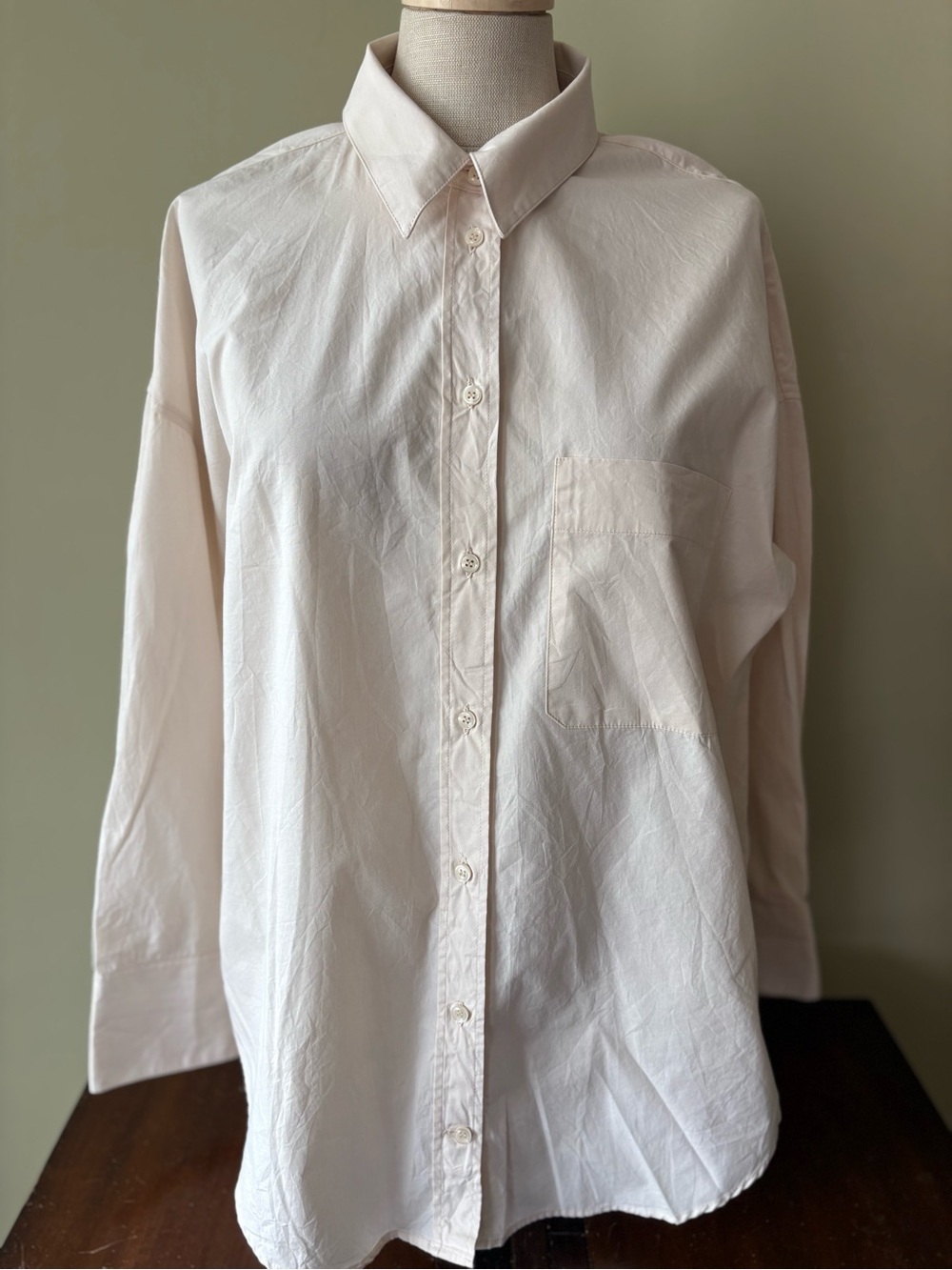 Zara Women’s Light Cream Button-Down long Shirt cotton Spain Blouse M